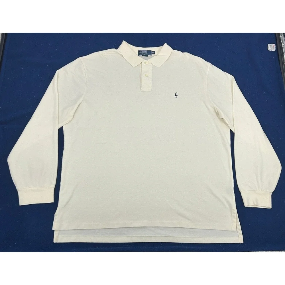 Polo Ralph Lauren Polo Shirt Mens XXL Cream Long Sleeve Pique Cotton Pony Logo